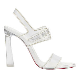 Christian Louboutin Loubi Duniss 100 White Clear PVC Strap Sandal Heel Pump 37